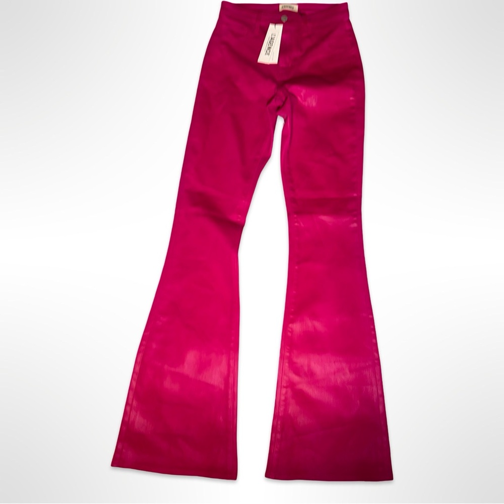 NWT L’AGENCE Marty High Rise Flare Coated Jeans Fuchsia Pink Leather Look Sz 26 - Picture 6 of 15